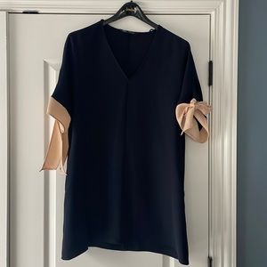 Zara navy dress beige blush tie at sleeve size medium worn once